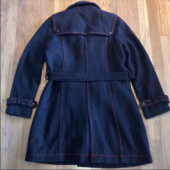 Tommy Hilfiger Wool Blend Navy & Red Stitched Great Quality Winter Peacoat - Picture 3 of 15